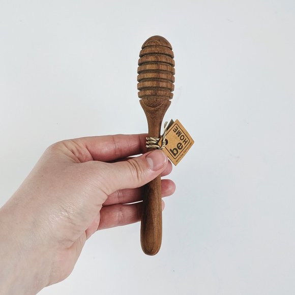 Modern Solid Teak Wood Artisan Honey Dipper Server MCM - Picture 2 of 4